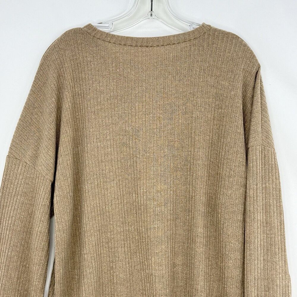Womens Pale Khaki Rib Textured Henley Knit Top Size XL Long Sleeve Button - Picture 10 of 16
